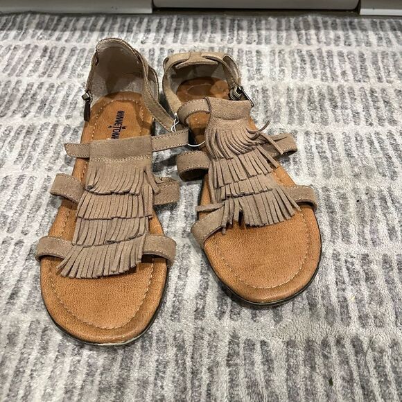 Minnetonka Strappy Fringe Sandals Suede Upper Leather Open Toe Brown Size 9 - Picture 6 of 7
